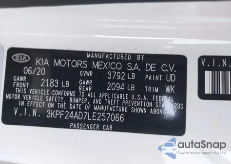 2020 Kia Forte Fe from USA, damaged, VIN 3KPF24AD7LE257066